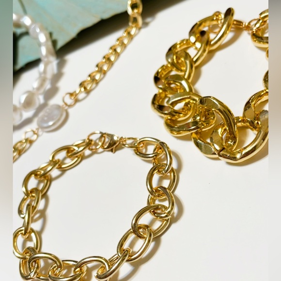 Gold link bracelet with pearl - Picture 3 of 4